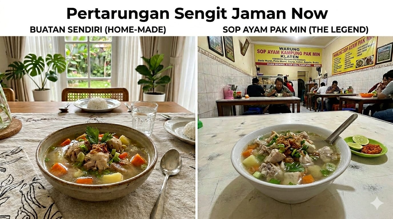Sop ayam rumahan vs sop ayam pak min